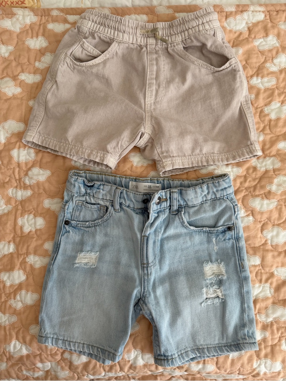 Zara Boys Beige Pull-On Shorts & Light Blue Distressed Denim Shorts
